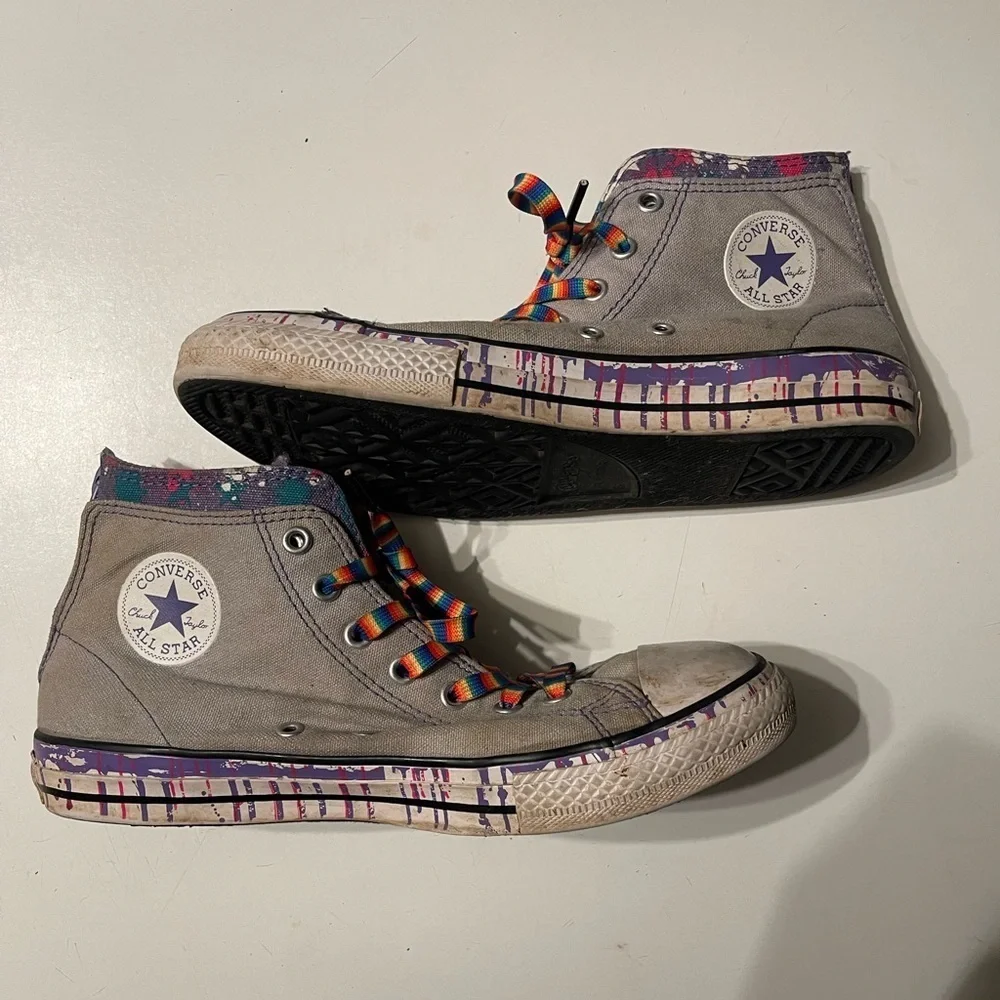 Converse Juniors Size 6 Splatter Paint Drip Double Upper Zipper Back Sneakers